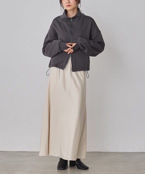 【新品】ストレッチメッシュ ハイネックブルゾン グレー L hunch（ハンチ） ブルゾン アウター 裏起毛ダブルジップ ハイネック