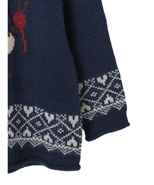 ピンクハウス　三つ子のくまの冬支度柄編み込みフード付きニット PINK HOUSE（ピンクハウス） ニット セーター 三つ子のくまの冬支度柄