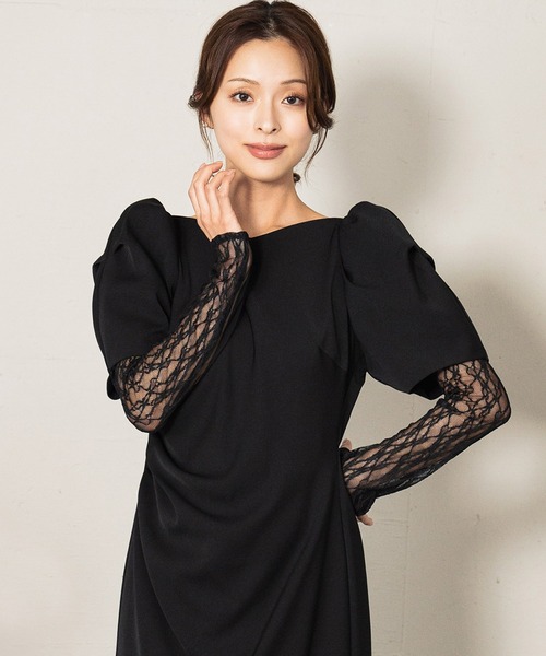 GIRL DRESS FOR NOW パーティードレス ドレス レースアームドレープ