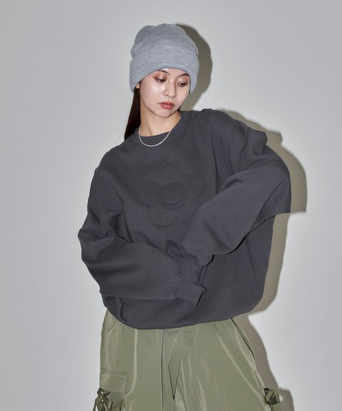 「PUBLUX」 スウェットカットソー フリ- レッド レディース_画像3