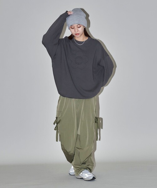 「PUBLUX」 スウェットカットソー フリ- レッド レディース_画像5