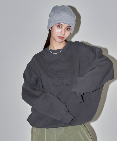 「PUBLUX」 スウェットカットソー フリ- レッド レディース_画像9