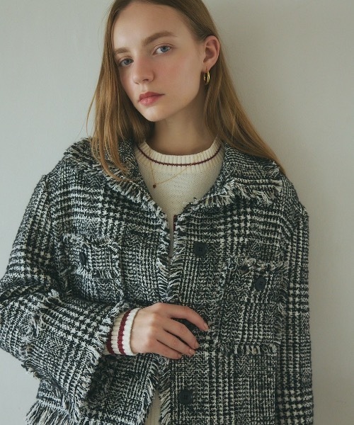 美品 ロージールーチェ TWEED TAILORED JACKET 黒 コート Tweed