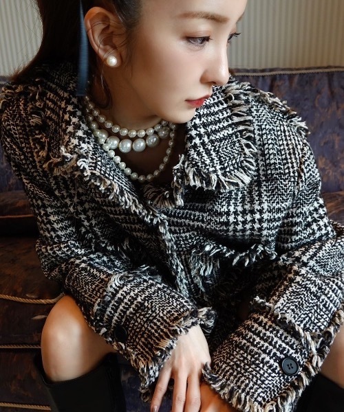 ジャケット・アウター ROSYLUCE CHECK TWEED JACKET ROSY LUCE（ロージールーチェ） ジャケット テーラードジャケット