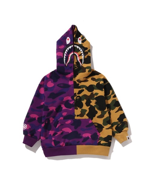 A BATHING APE パーカー パープル/イエロー 100 A BATHING APE（アベイシングエイプ） パーカー SPLIT CAMO SHARK