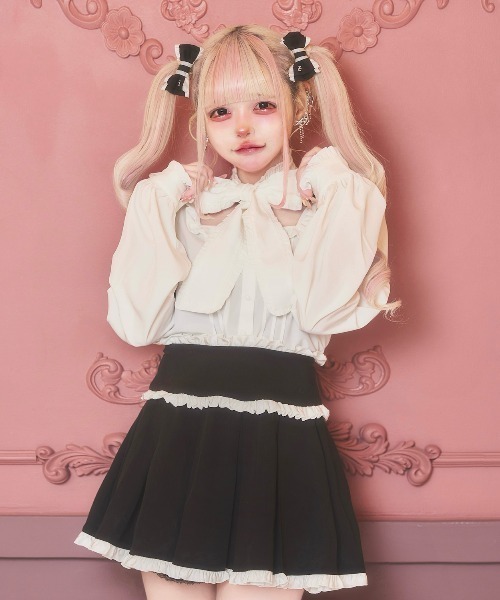 nyanMe ブラウス シャツ ふりふりおりぼんぶらうす レディース