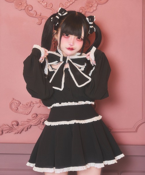 nyanMe ブラウス シャツ ふりふりおりぼんぶらうす レディース