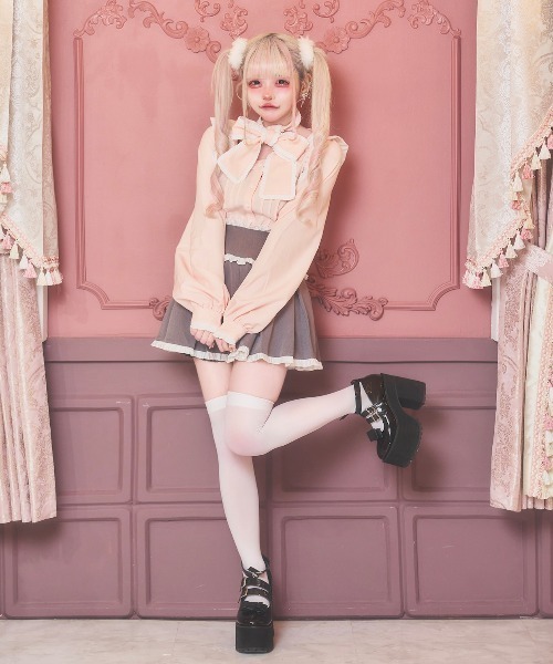 nyanMe ブラウス シャツ ふりふりおりぼんぶらうす レディース