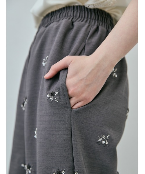 A&S パンツ AIC. ワイドパンツ パンツ ビーズ刺繍イージースラックスパンツ