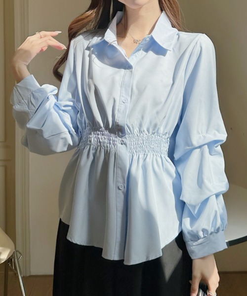 Ada. ブラウス シャツ ギャザースリーブ ペプラム シャツ レディース 