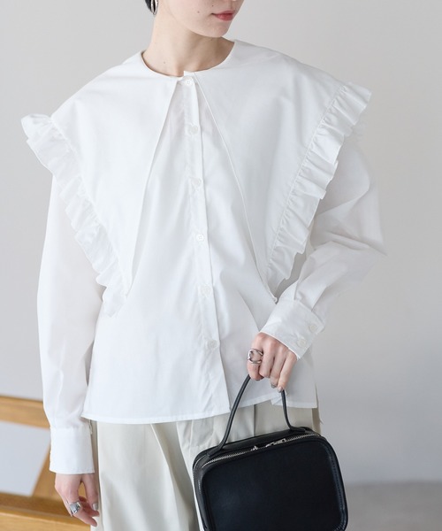 ラドロー　BIANCA  ブラウス Laurenza Cotton Knit Combo Long Sleeve Top in ivory | Ramy Brook