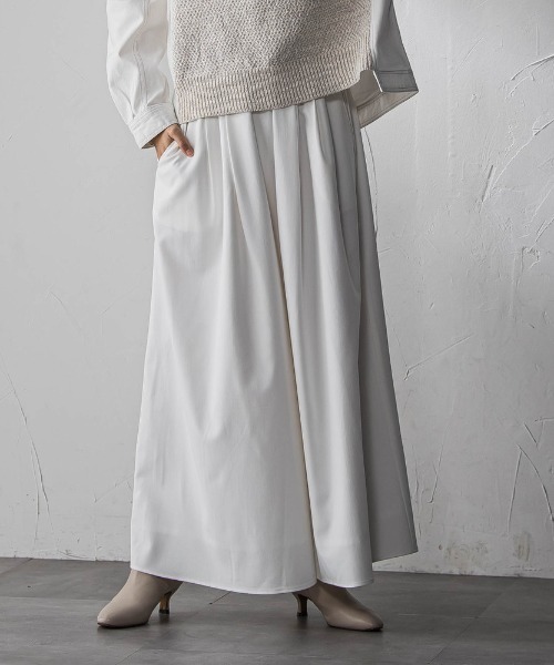 【WHITE】グレインゴムキュロットパンツ  ホワイト - ウォッシャブル - グレインゴムキュロットパンツ ホワイト ― ウォッシャブル ―