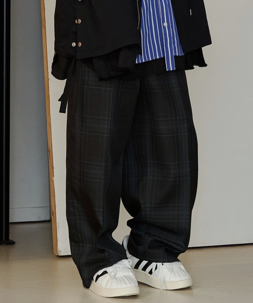スラックス 「UNISEX」CHECK WIDE SLACKS/チェックワイドスラックス メンズ レディースの画像