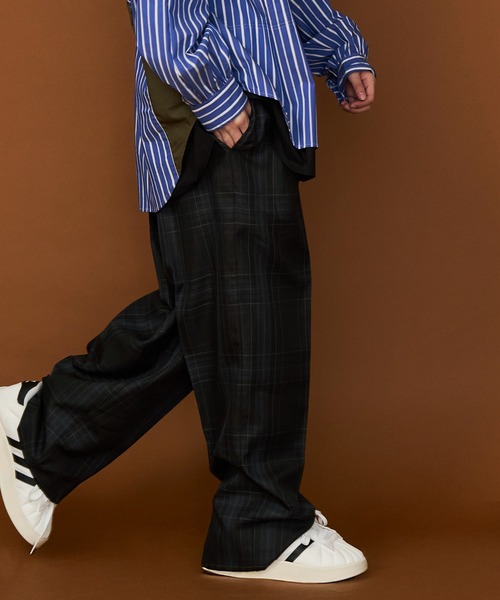 スラックス 「UNISEX」CHECK WIDE SLACKS/チェックワイドスラックス メンズ レディースの画像
