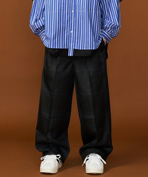スラックス 「UNISEX」CHECK WIDE SLACKS/チェックワイドスラックス メンズ レディースの画像