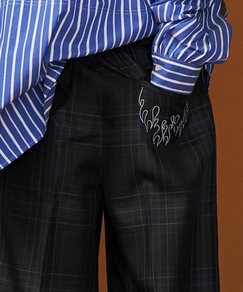 スラックス 「UNISEX」CHECK WIDE SLACKS/チェックワイドスラックス メンズ レディースの画像
