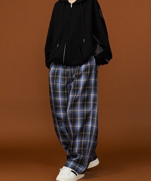 スラックス 「UNISEX」CHECK WIDE SLACKS/チェックワイドスラックス メンズ レディースの画像