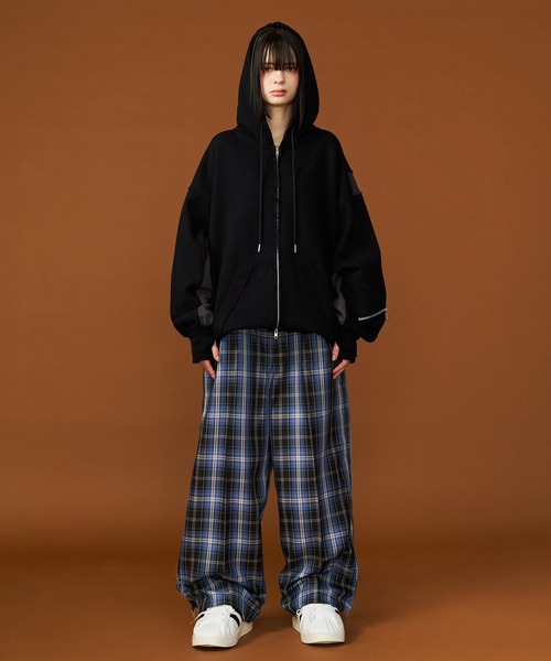 スラックス 「UNISEX」CHECK WIDE SLACKS/チェックワイドスラックス メンズ レディースの画像
