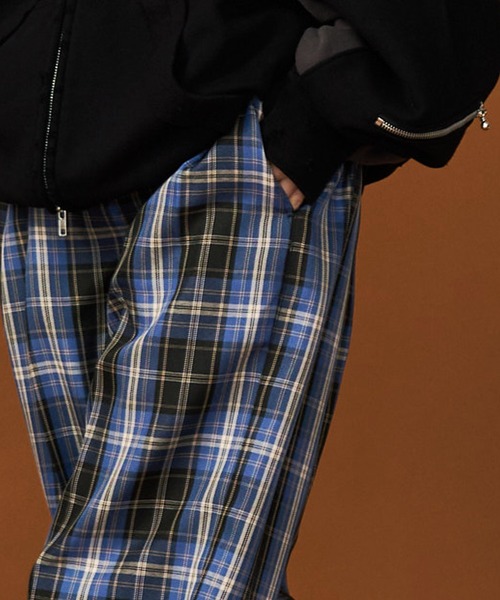 スラックス 「UNISEX」CHECK WIDE SLACKS/チェックワイドスラックス メンズ レディースの画像