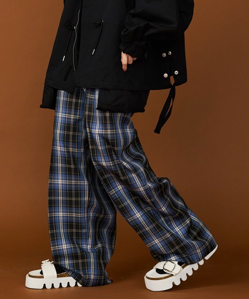 スラックス 「UNISEX」CHECK WIDE SLACKS/チェックワイドスラックス メンズ レディースの画像