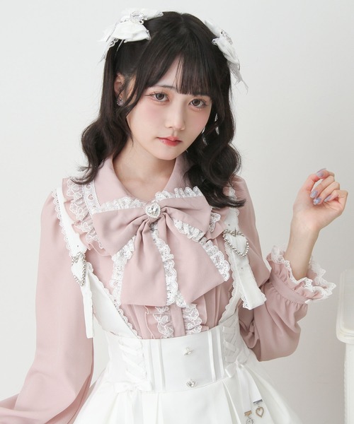お*に様 ハート柄フリルドレスとブラウスセット DearMyLove ブラウス シャツ ハートレースフリルたっぷりブラウス