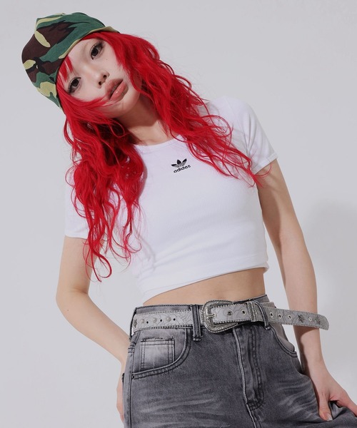 adidas アディダスオリジナルス　Tシャツ　クロップド丈　ショート丈 adidas - adidas ショート丈 クロップド Tシャツの通販 by ミルク