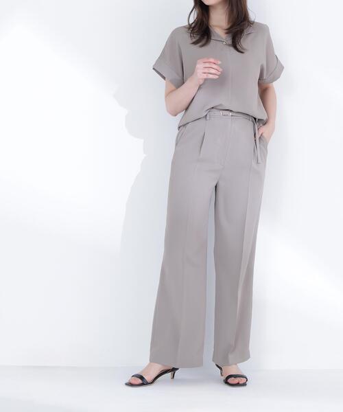 ワイドパンツ パンツ 「PS/低身長サイズ」クリアツイル SETUP タックワイドパンツ レディースの画像