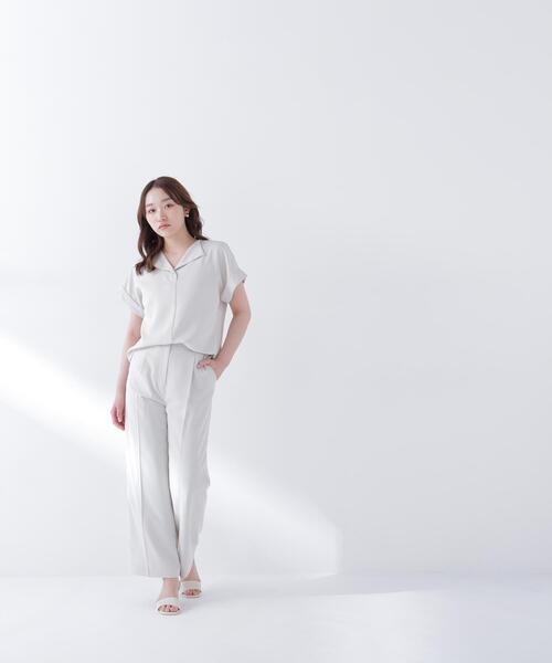 ワイドパンツ パンツ 「PS/低身長サイズ」クリアツイル SETUP タックワイドパンツ レディースの画像