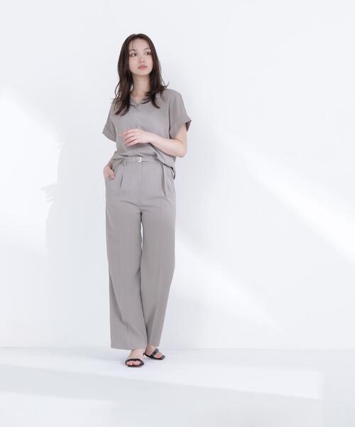 ワイドパンツ パンツ 「PS/低身長サイズ」クリアツイル SETUP タックワイドパンツ レディースの画像