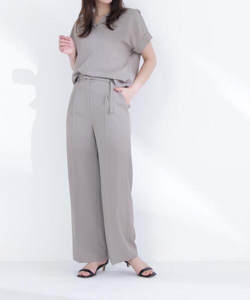 ワイドパンツ パンツ 「PS/低身長サイズ」クリアツイル SETUP タックワイドパンツ レディースの画像