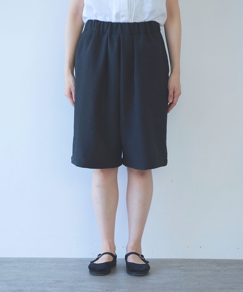 ハーフパンツ ワイドパンツ パンツ Linen Polyester gum tack half pants レディースの画像
