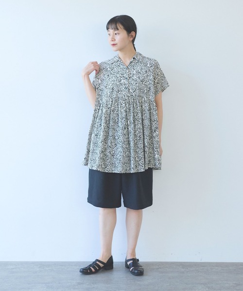 ハーフパンツ ワイドパンツ パンツ Linen Polyester gum tack half pants レディースの画像
