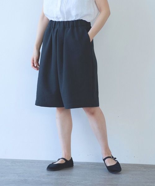 ハーフパンツ ワイドパンツ パンツ Linen Polyester gum tack half pants レディースの画像