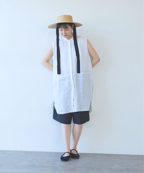 ハーフパンツ ワイドパンツ パンツ Linen Polyester gum tack half pants レディースの画像