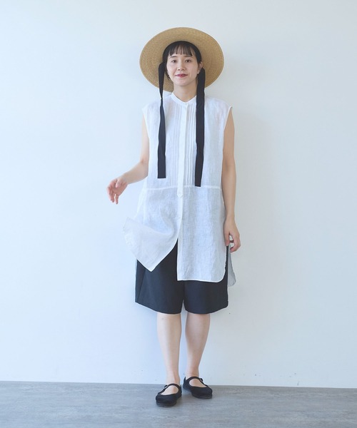 ハーフパンツ ワイドパンツ パンツ Linen Polyester gum tack half pants レディースの画像