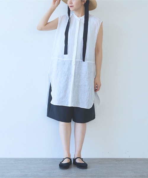 ハーフパンツ ワイドパンツ パンツ Linen Polyester gum tack half pants レディースの画像