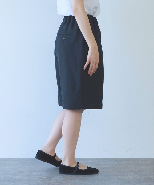ハーフパンツ ワイドパンツ パンツ Linen Polyester gum tack half pants レディースの画像