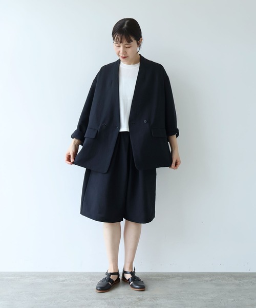 ハーフパンツ ワイドパンツ パンツ Linen Polyester gum tack half pants レディースの画像
