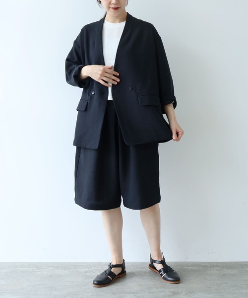 ハーフパンツ ワイドパンツ パンツ Linen Polyester gum tack half pants レディースの画像