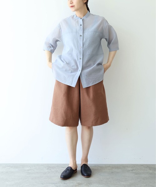 ハーフパンツ ワイドパンツ パンツ Linen Polyester gum tack half pants レディースの画像