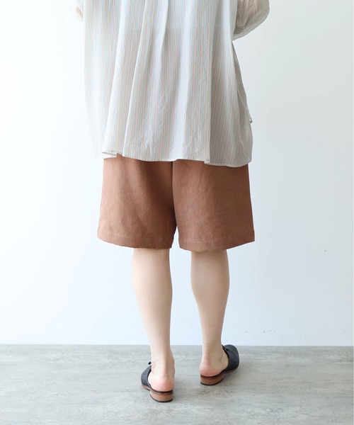 ハーフパンツ ワイドパンツ パンツ Linen Polyester gum tack half pants レディースの画像