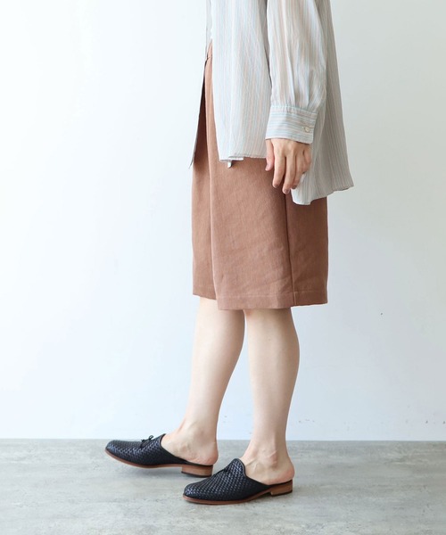 ハーフパンツ ワイドパンツ パンツ Linen Polyester gum tack half pants レディースの画像