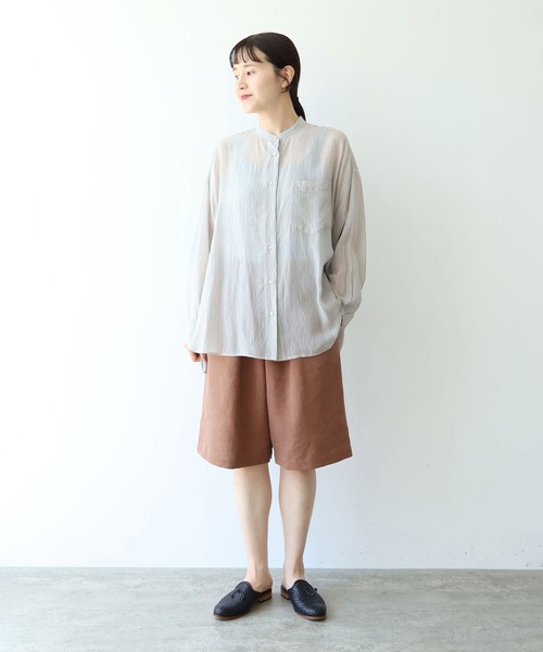 ハーフパンツ ワイドパンツ パンツ Linen Polyester gum tack half pants レディースの画像