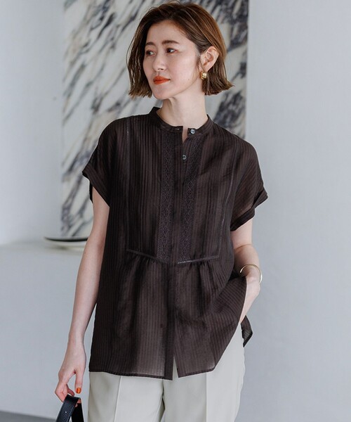23区（ニジュウサンク） ブラウス シャツ レースピンタック フレンチ