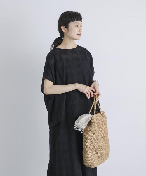 かぐれ ブラウス シャツ 半袖 コットンガーゼ刺繍2WAYブラウス