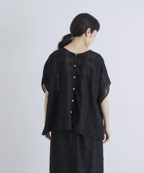 かぐれ ブラウス シャツ 半袖 コットンガーゼ刺繍2WAYブラウス