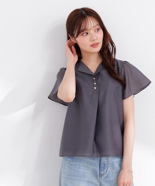 「PROPORTION BODY DRESSING」 半袖ブラウス SMALL ダークグレー レディース_画像2