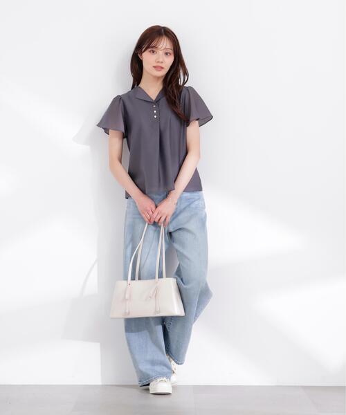「PROPORTION BODY DRESSING」 半袖ブラウス SMALL ダークグレー レディース_画像3