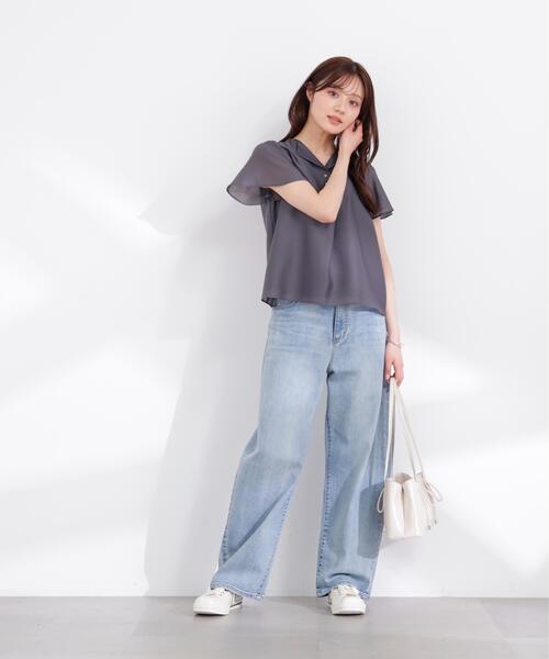 「PROPORTION BODY DRESSING」 半袖ブラウス SMALL ダークグレー レディース_画像4