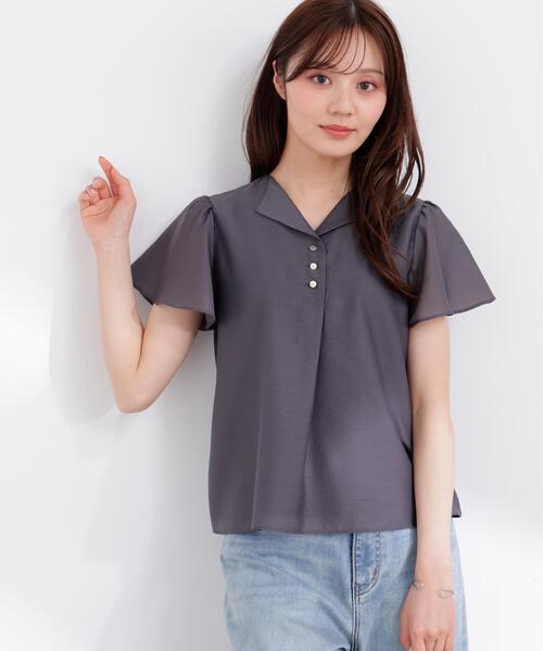 「PROPORTION BODY DRESSING」 半袖ブラウス SMALL ダークグレー レディース_画像6